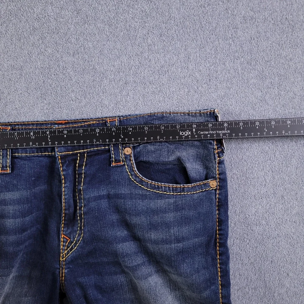 True Religion Jeans Mens 38x34 Geno Relaxed Slim Rope Stitch Blue Fade